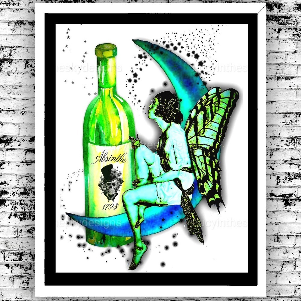 Art Print Absinthe Green Fairy Wall Decor Fairycore Coloful Vibrant Fun Art